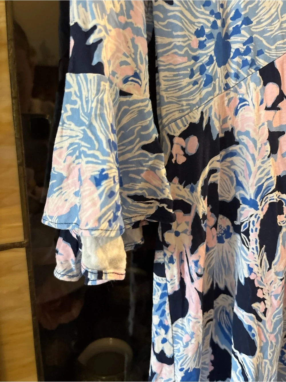 Lilly Pulitzer Navy Midi Dress with Light Blue & Pink Floral Print